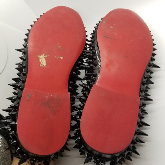 Piergitar Shiny Black Spikes Red Bottom Loafers - Picture 8 of 14